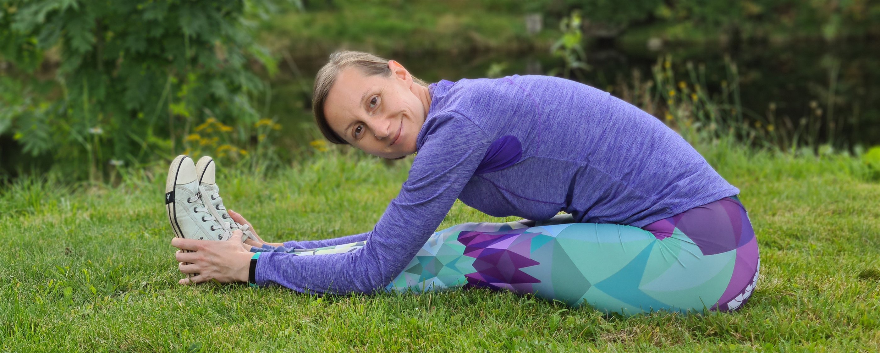 Veronika stretching outdoors